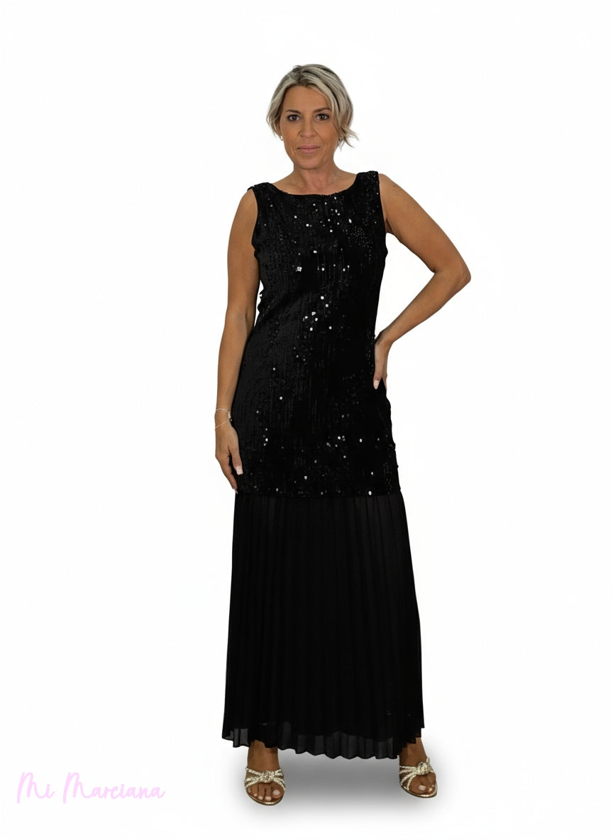 ABITO PLISSETTATO CON PAILLETTES COMBINATE