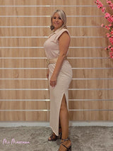 VESTIDO POLO HOMBRERAS BEIGE - Mi Marciana