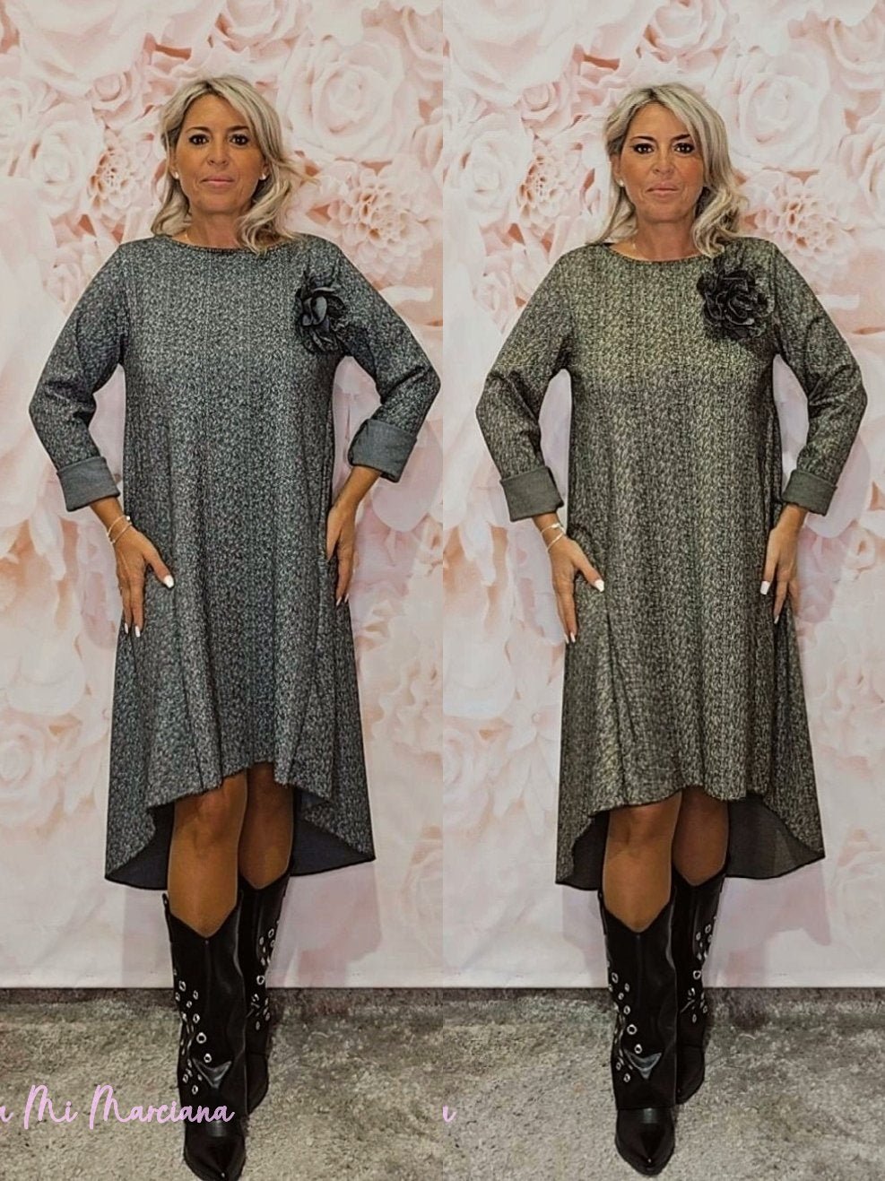 VESTIDO PUNTO ROMA ASIMÉTRICO ESPIGA JOT - Mi Marciana