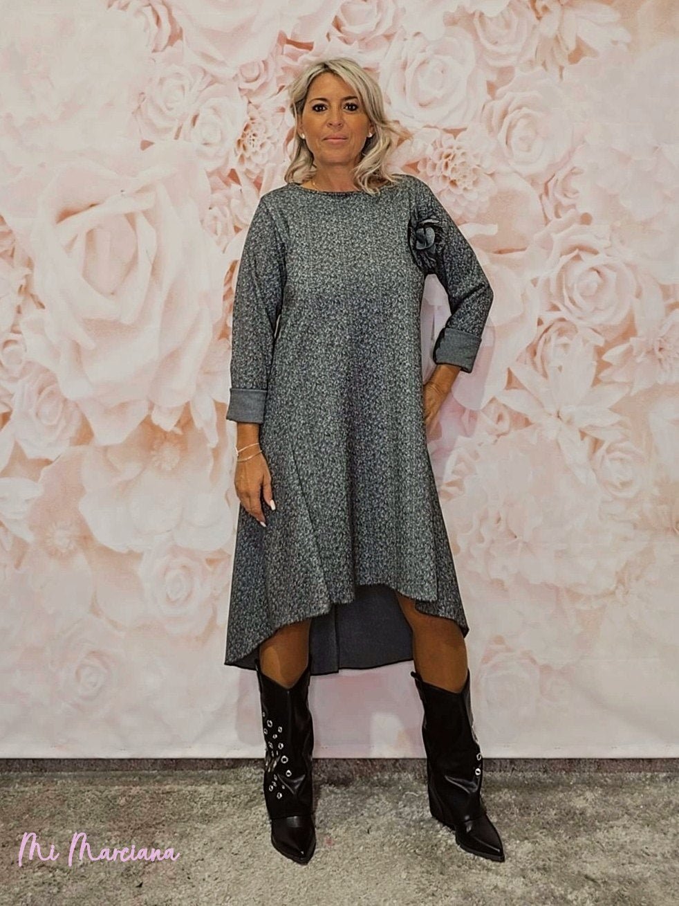 VESTIDO PUNTO ROMA ASIMÉTRICO ESPIGA JOT - Mi Marciana