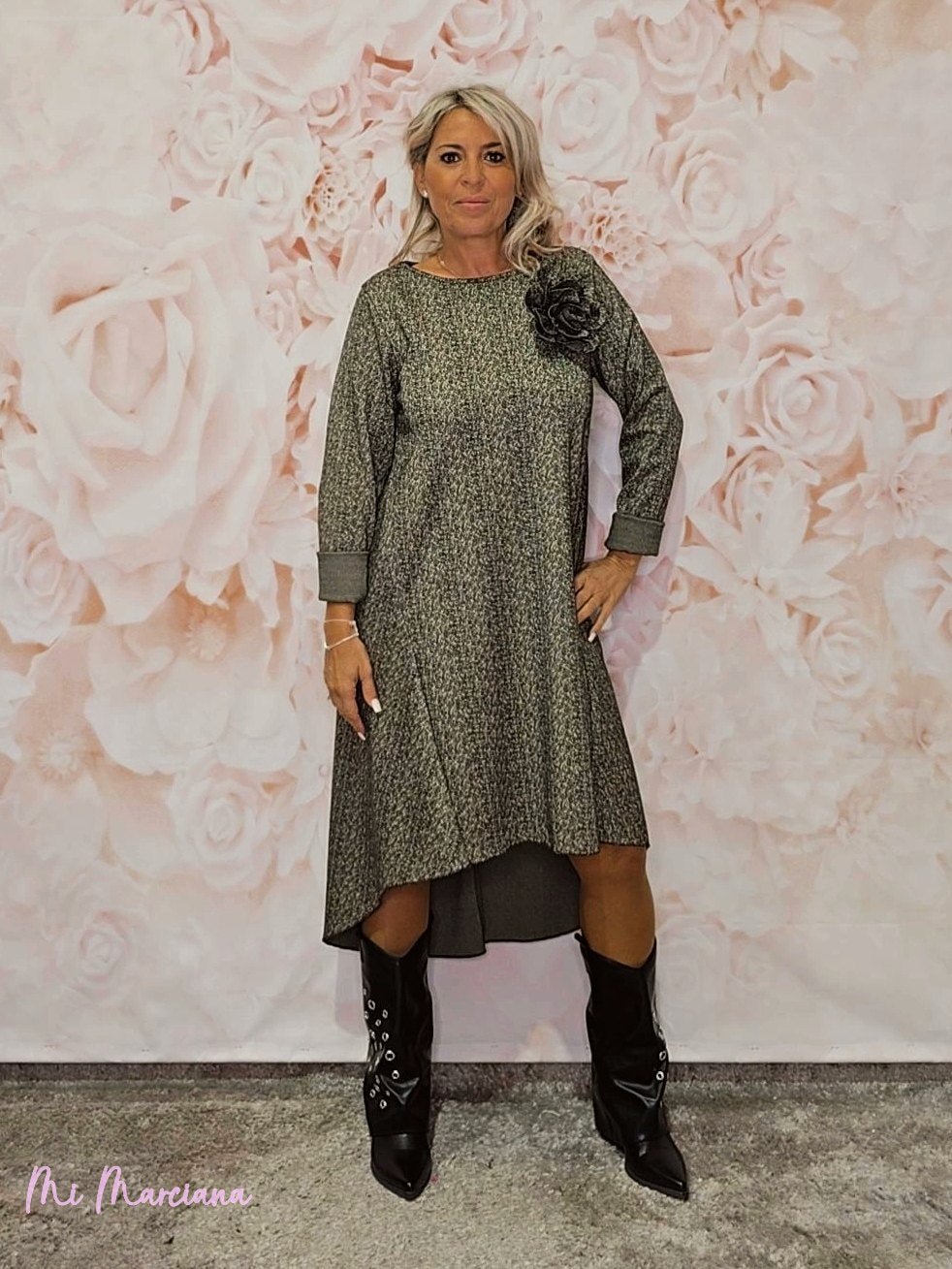 VESTIDO PUNTO ROMA ASIMÉTRICO ESPIGA JOT - Mi Marciana