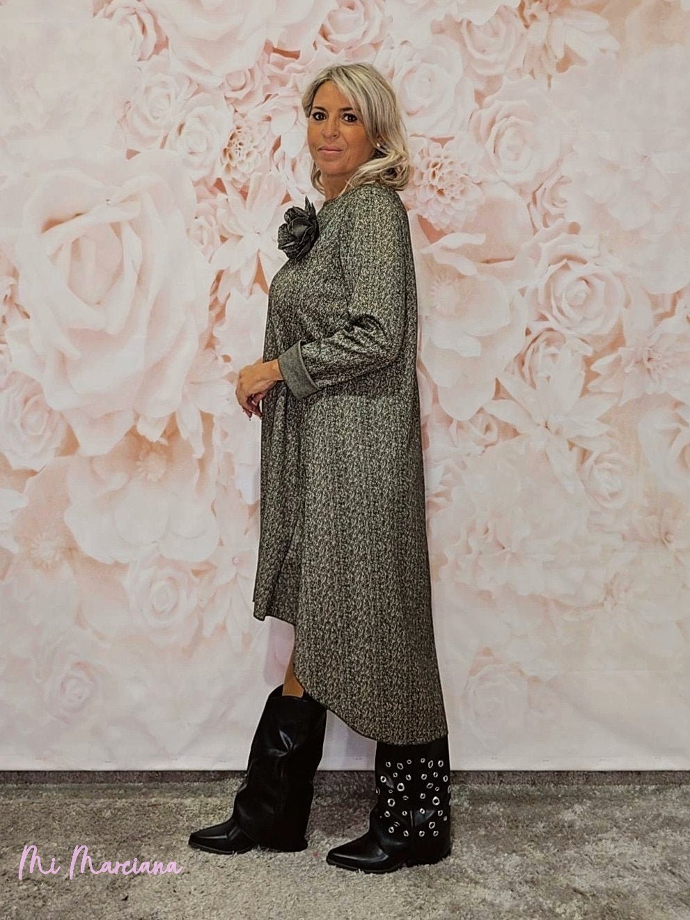 VESTIDO PUNTO ROMA ASIMÉTRICO ESPIGA JOT - Mi Marciana