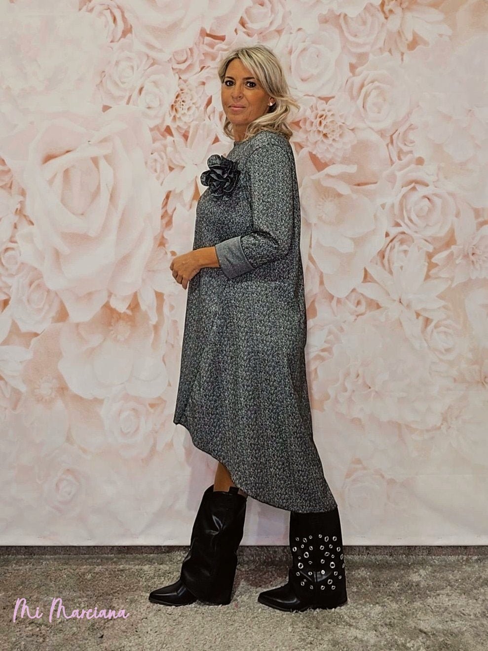 VESTIDO PUNTO ROMA ASIMÉTRICO ESPIGA JOT - Mi Marciana