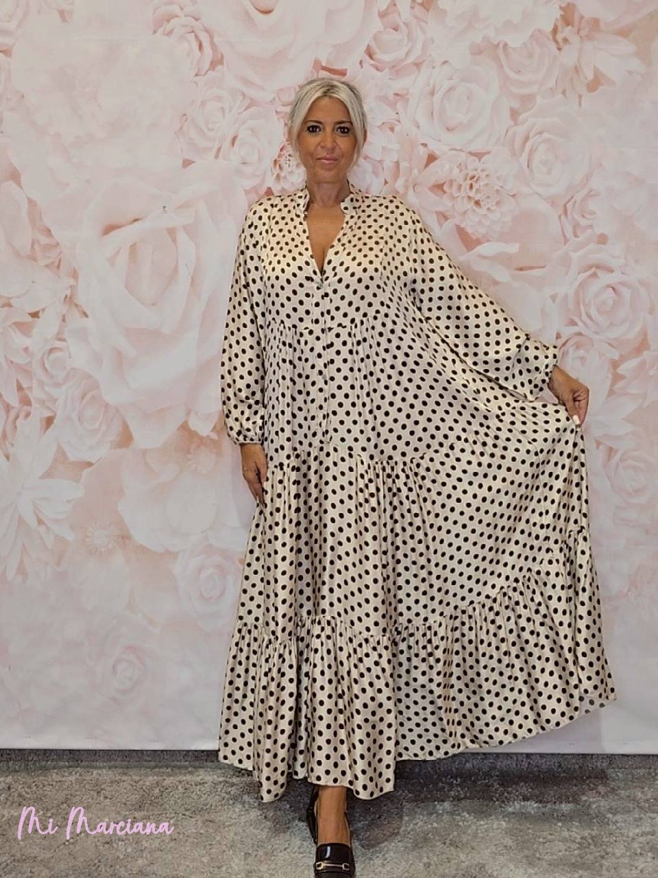 VESTIDO SEDA LUNARES LARGO ARENA JOT - Mi Marciana