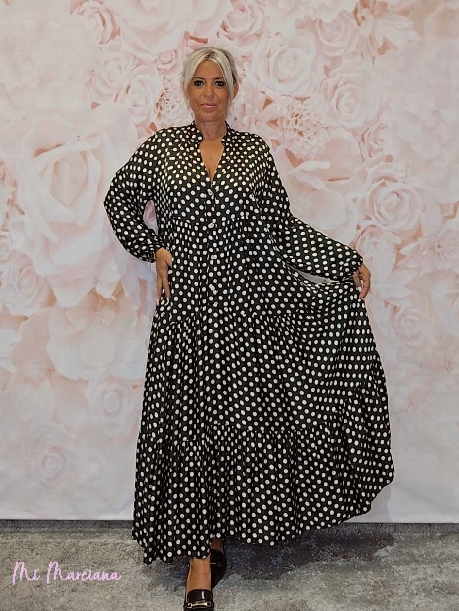VESTIDO SEDA LUNARES LARGO ARENA JOT - Mi Marciana