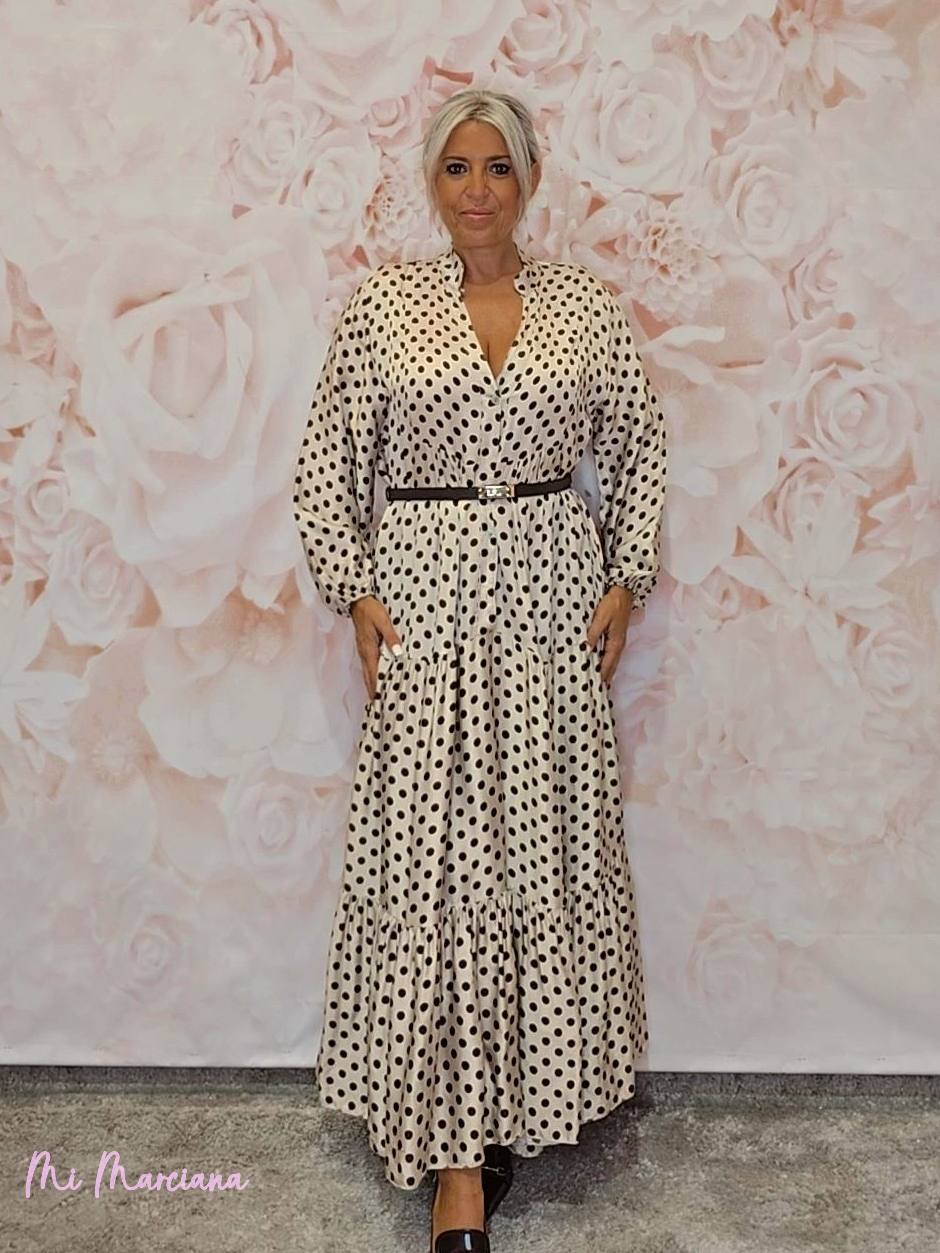 VESTIDO SEDA LUNARES LARGO ARENA JOT - Mi Marciana