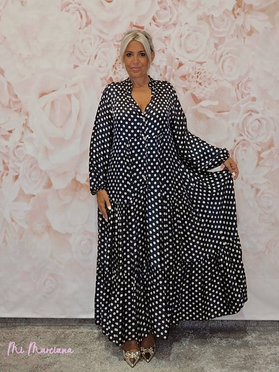 VESTIDO SEDA LUNARES LARGO ARENA JOT - Mi Marciana