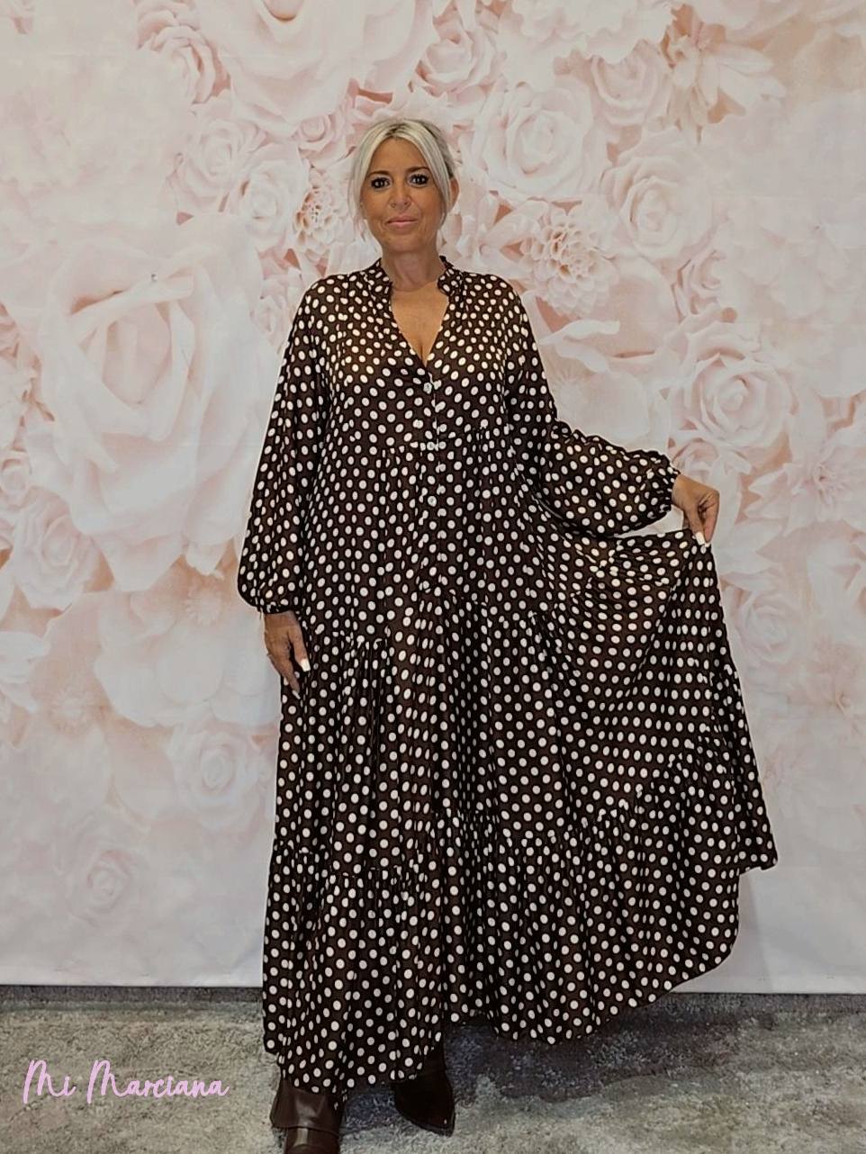 VESTIDO SEDA LUNARES LARGO ARENA JOT - Mi Marciana