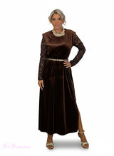 VESTIDO LARGO TERCIOPELO MANGAS ENCAJE JOT