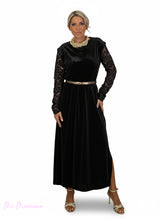 VESTIDO LARGO TERCIOPELO MANGAS ENCAJE JOT