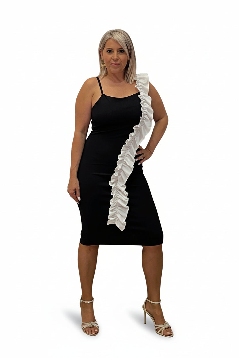 VESTIDO TIRANTES VOLANTES NEGRO - Mi Marciana