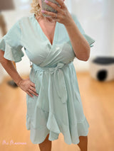 VESTIDO VOLANTES CRUZADO VERDE AGUA - Mi Marciana